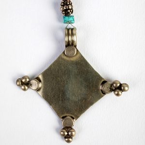 Old Berber cross, turquoise heishi beads, antique coral, tiny silver bead spacers and antique silver ball clasp - Image 2