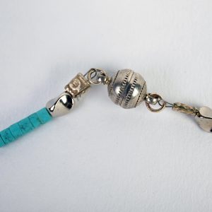 Old Berber cross, turquoise heishi beads, antique coral, tiny silver bead spacers and antique silver ball clasp - Image 4