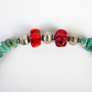 Tibetan old high silver turquoise and coral pendant, turquoise nugget beads, antique carved coral and sterling beads - Image 2