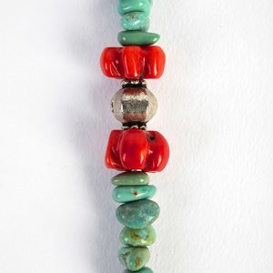 Tibetan old high silver turquoise and coral pendant, turquoise nugget beads, antique carved coral and sterling beads - Image 3