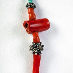 Coral sterling framed pendant, tubular and small coral beads, turquoise heishi beads with old mixed high silver bead spacers and sterling clasp - Image 3