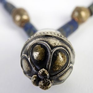 Moroccan Antique gilded silver pendant, mixed Moroccan silver spacers, ancient lapis beads with long old silver chain and closure - Image 3