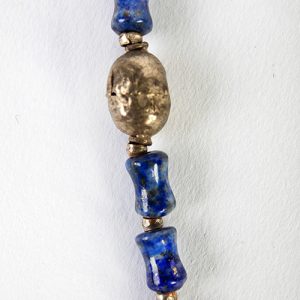 Moroccan Antique gilded silver pendant, mixed Moroccan silver spacers, ancient lapis beads with long old silver chain and closure - Image 4