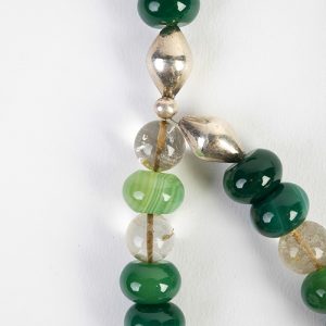 Moroccan Very old inlaid enamel and sterling bead pair, old crystal and green tiger eye beads, Indian sterling over lacque beads, double sterling closure - Image 2