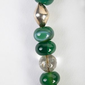 Moroccan Very old inlaid enamel and sterling bead pair, old crystal and green tiger eye beads, Indian sterling over lacque beads, double sterling closure - Image 3