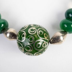Moroccan Very old inlaid enamel and sterling bead pair, old crystal and green tiger eye beads, Indian sterling over lacque beads, double sterling closure - Image 4