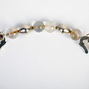 Moroccan Very old inlaid enamel and sterling bead pair, old crystal and green tiger eye beads, Indian sterling over lacque beads, double sterling closure - Image 5