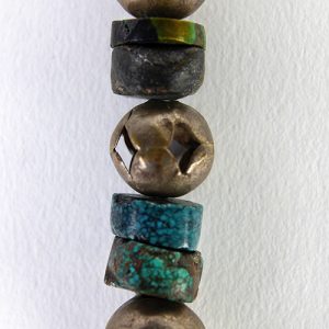 Moroccan very old silver beads, old green blue mix of turquoise roundelle, fine sterling silverr pair end connectors and S hook clasp - Image 2