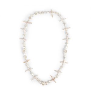 Pearl mixed natural white small pearls, pink button and cross form pieces - Image 1