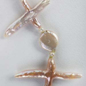 Pearl mixed natural white small pearls, pink button and cross form pieces - Image 3