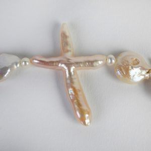 Pearl mixed natural white small pearls, pink button and cross form pieces - Image 6