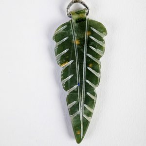 Jade Leaf, carved pendant, adventurine beads, small old coral bead spacers, coral beads surrounding Indian vtribal silver bell pendants with sterling over lacque Indian beads and fine sterling closure - Image 2