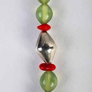 Jade Leaf, carved pendant, adventurine beads, small old coral bead spacers, coral beads surrounding Indian vtribal silver bell pendants with sterling over lacque Indian beads and fine sterling closure - Image 3