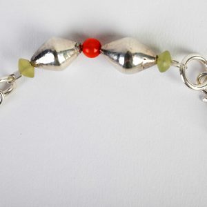 Jade Leaf, carved pendant, adventurine beads, small old coral bead spacers, coral beads surrounding Indian vtribal silver bell pendants with sterling over lacque Indian beads and fine sterling closure - Image 5