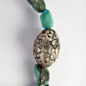 Turquoise very old tubular beads with mixed antique sterling and silver mixed pair Moroccan beads, sterling clasp - Image 3