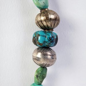 Turquoise very old tubular beads with mixed antique sterling and silver mixed pair Moroccan beads, sterling clasp - Image 4