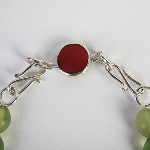 Jade Chinese carved  Happiness pendant, aventurine beads, tiny coral  and turquoise spacers, sterling over lacque conical beads , Tibetan capped silver coral beads with coral inser clasp - Image 4
