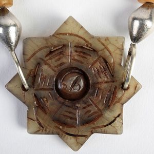 Jade fine pendant, moving center with Yin Yang symbols, Indian sterling over lacque conical beads, old crved jade beads , tinynturquoise and carved wood spacers and sterling closure - Image 2