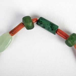 Jasper carved green hearts with antique coral beads, green jade tubes, mixed old stone and glass, sterling clasp - Image 5
