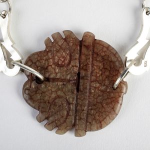 Shell disks, antique jade focal,  sterling pair hooks - Image 2