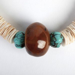 Shell disks, large jasper focal, turquoise beads - Image 2