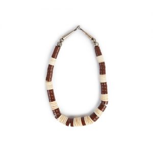 Jasper and old round shell  disks, choker size, simple silver beads and sterling tubular closure - Image 1