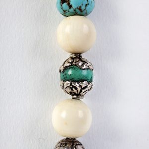 Tibetan silver beads, mixed with old fine bone beads, some inlaid with turquoise, turquoise round beads.  Tibetan silver capped turwuoise beads, sterling double clasp - Image 4