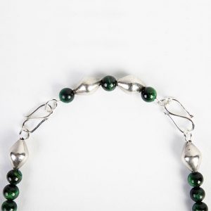 Antique Roman bronze button set in sterling frame,  green Tiger's eye beads, Indian sterling over lacque beads with double sterling S claps closure - Image 3