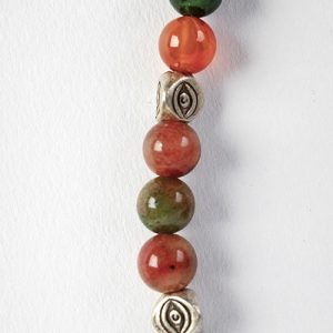 Tibetan carved silver frame, agate pendant, agate beads, heavy silver 'eye' bead spacers, double sterling hook closure - Image 3