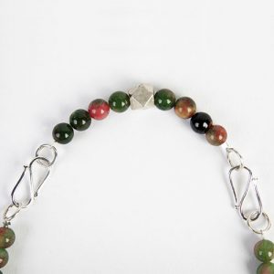 Tibetan carved silver frame, agate pendant, agate beads, heavy silver 'eye' bead spacers, double sterling hook closure - Image 5