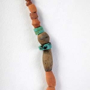 West African clay beads Set of four. Turquoise tube and heishi spacers, river pearls and corals.  Strung on double silk - Image 3