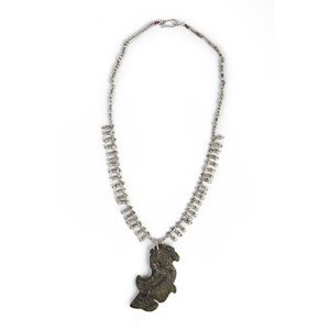 Jade dragon strange shape mounted on Navajo silver spacers and beads, Sterling closure - Image 1