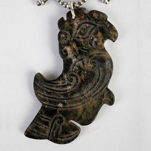 Jade dragon strange shape mounted on Navajo silver spacers and beads, Sterling closure - Image 2