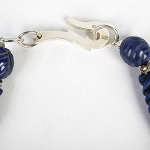Moroccan huge rare antique enamel on silver focal, surrounded by carved melon jade beads with Moroccan silver bead  pair, antique carved lapis beads, Moroccan silver spacers, sterling hook closure - Image 5