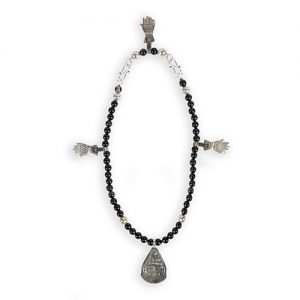 Onyx beads, silver spacers, Eid Al Kursi pendant - Image 1