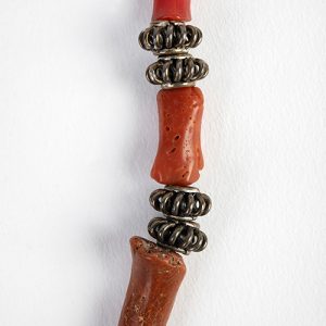 Tibetan silver pendant set with green turquoise and corals, coral antique tubular beads, old silver spacers, silver prayer boxes - Image 3