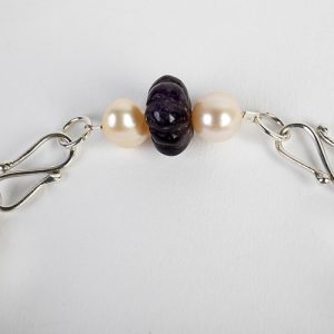 Amethyst carved roundelle beads, natural pearls, carved Jade beads with sterling double hook closure - Image 4