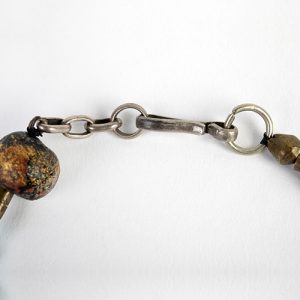 Antique Japanese  Carved owl, turquoise nugget beads, gilded lacquer beads, copper spacers with old sterling hook closure - Image 4