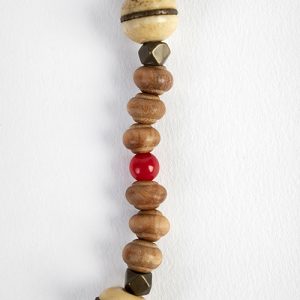 Antique Buddha, wood and inlaid bone beads, silver, coral spacers, double sterling hook closure - Image 3