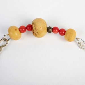 Antique Buddha, wood and inlaid bone beads, silver, coral spacers, double sterling hook closure - Image 4