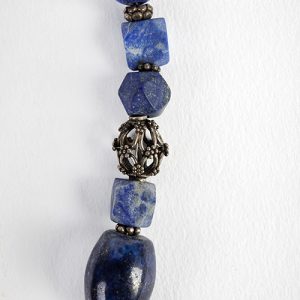 Lapis carved flowers, beads,Moroccan sterling pendant, mixed lapis beads, sterling spacers, old sterling conical ends with old sterling chain closure - Image 3
