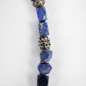 Lapis carved flowers, beads,Moroccan sterling pendant, mixed lapis beads, sterling spacers, old sterling conical ends with old sterling chain closure - Image 4