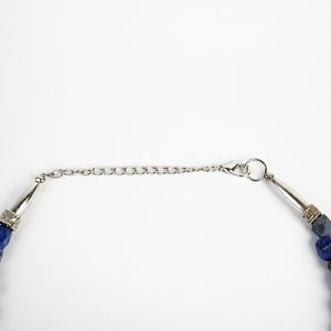 Lapis carved flowers, beads,Moroccan sterling pendant, mixed lapis beads, sterling spacers, old sterling conical ends with old sterling chain closure - Image 5