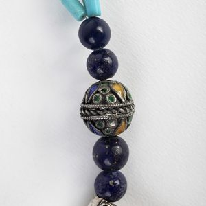 Moroccan inlaid enamel pendant and  Hand of Fatima spacers, double turquoise tubular beads, lapis bead spacers - Image 3
