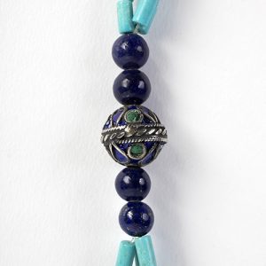 Moroccan inlaid enamel pendant and  Hand of Fatima spacers, double turquoise tubular beads, lapis bead spacers - Image 5