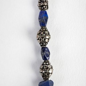 Moroccan enamel inlaid pendant focal, carved antique lapis beads, paired old  sterling spacers, sterling hook clsoure - Image 3