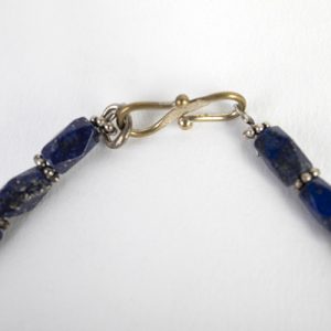 Moroccan enamel inlaid pendant focal, carved antique lapis beads, paired old  sterling spacers, sterling hook clsoure - Image 5