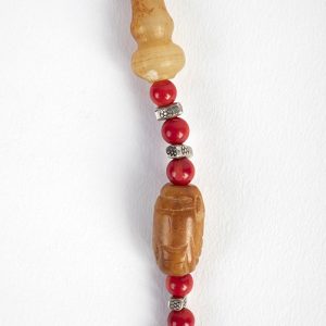 Japanese exceptional carved dragon in hand focal, carved jade Buddha, coral beads, sterling Thai spacers. double sterling hook closure - Image 3