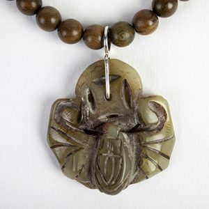 Jade moth focal, sandalwood beads,rectangular Thai  sterling spacers, sterling double hooks hook closures, with antique sterling ornament - Image 2