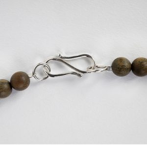 Jade moth focal, sandalwood beads,rectangular Thai  sterling spacers, sterling double hooks hook closures, with antique sterling ornament - Image 4